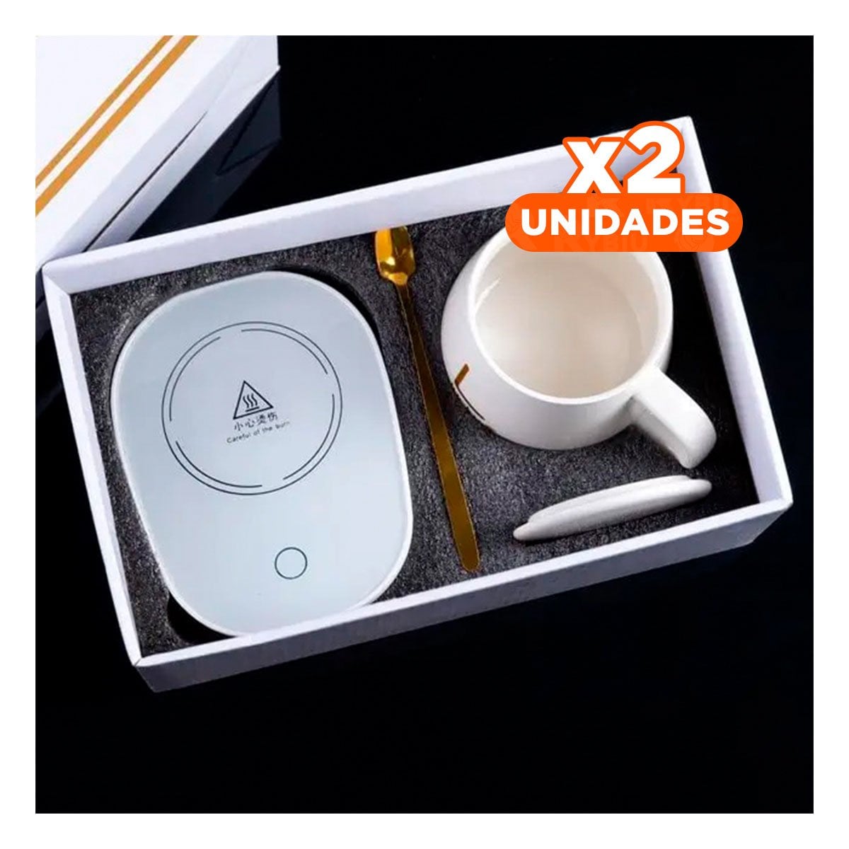 PACK2 APARATO MODERNO CALENTADOR DE TAZA BLANCO EN CAJA Y+REGALO STICKER - 1