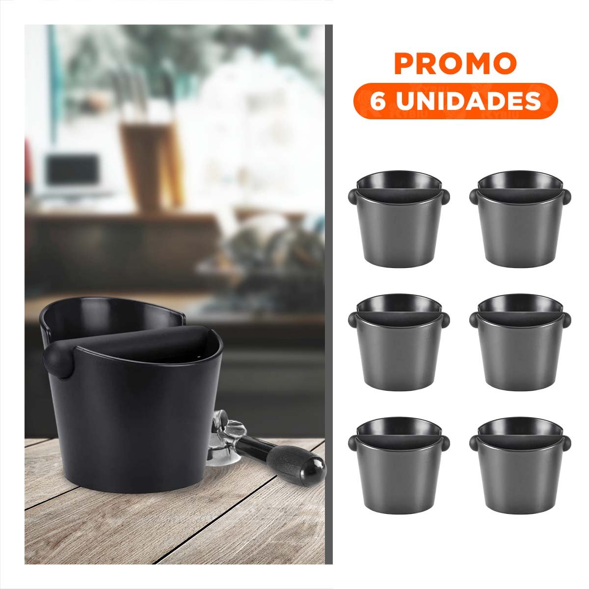 PACK6 CONTENEDOR ANTIGOLPES PARA BORRA DE CAFE NEGRO EN CASA - 1