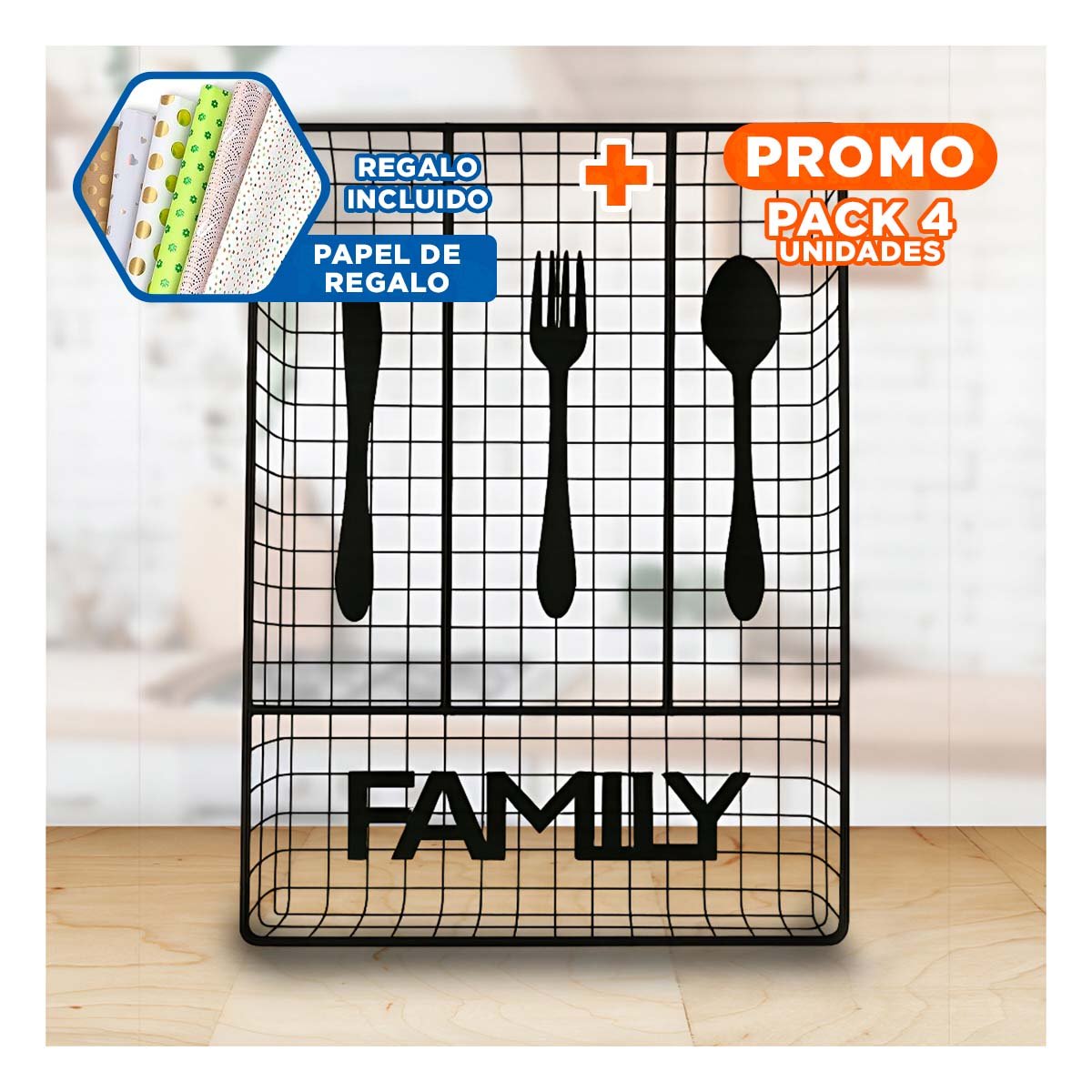 PACK4 CAJA ORGANIZADORA CON METAL NEGRO Y 4 ESPACIOS PARA USO DIARIO EN CASA Y+PAPEL REGALO - 1