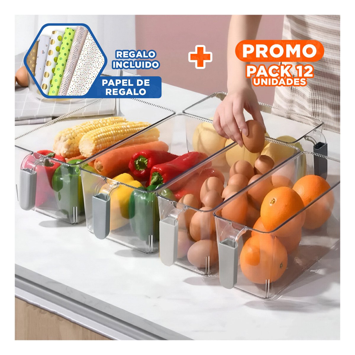 PACK12 MODULO TRANSPARENTE RECTANGULAR CON ASA PARA REFRIGERADOR PLOMO Y+PAPEL REGALO - 1