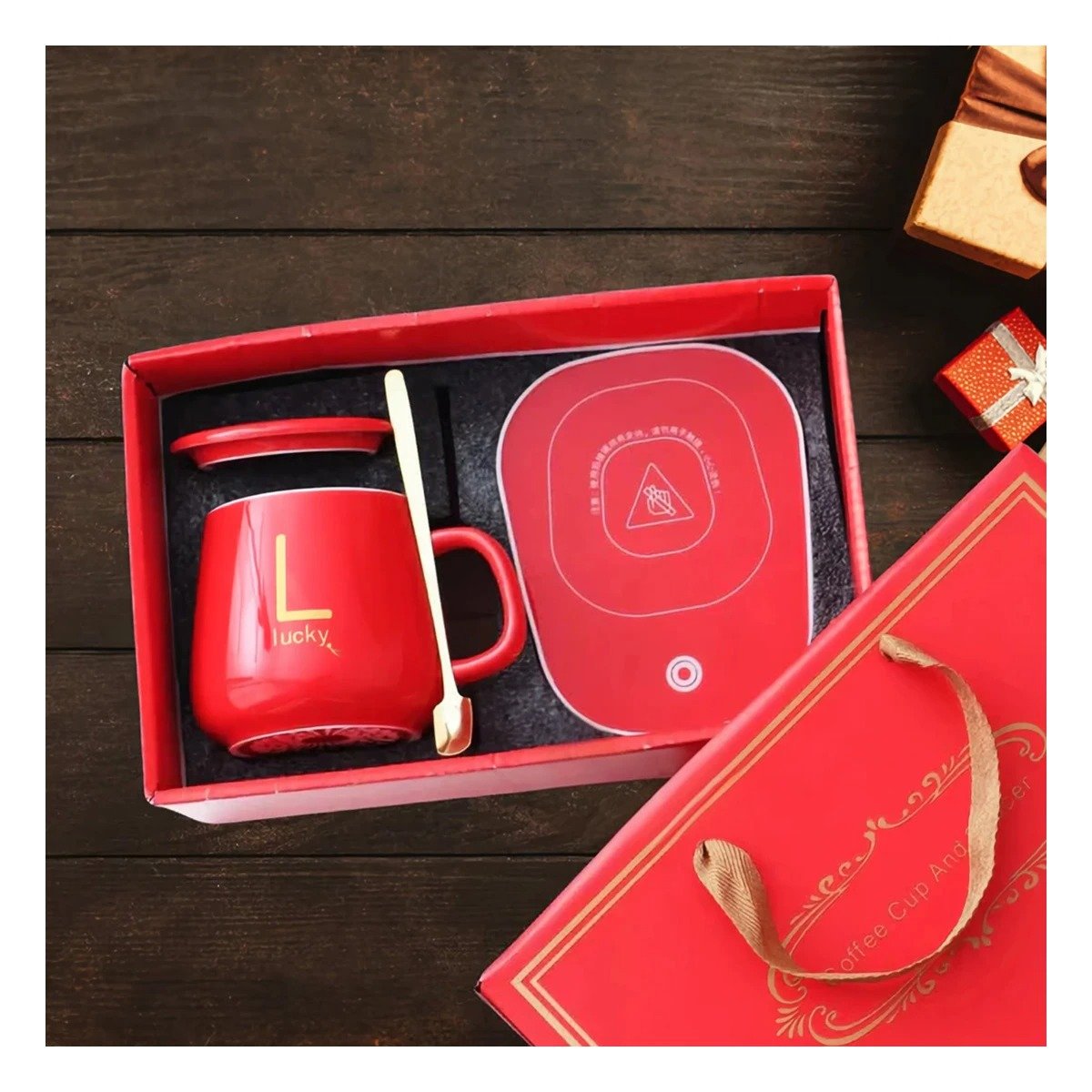 PACK12 BASE CALEFACTORA DE TAZA EN CAJA ROJO PLATAFORMA PRACTICA PARA BEBIDAS Y+REGALO STICKER - 5
