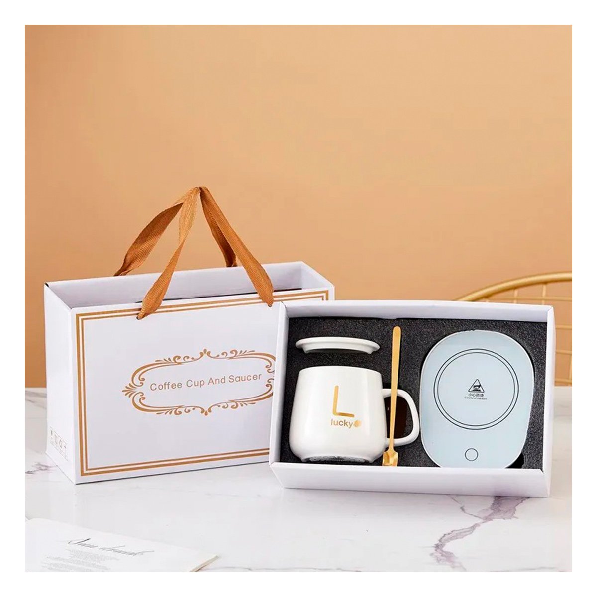 PACK4 PLACA MODERNA CALENTADORA DE TAZA BLANCO EN CAJA Y+PAPEL REGALO - 2
