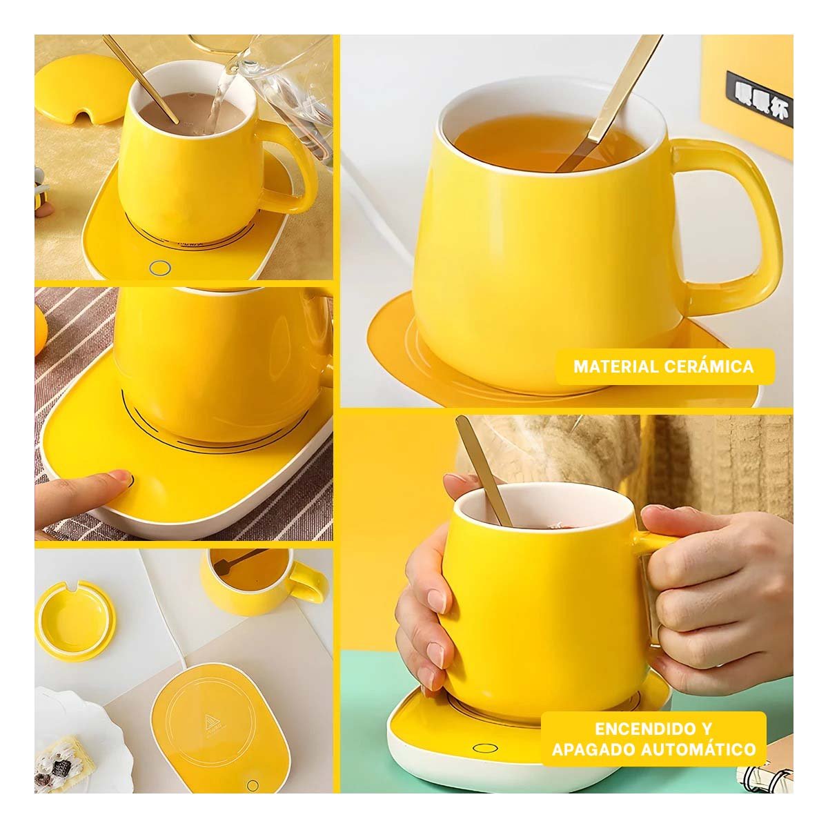 PACK12 BASE CALEFACTORA DE TAZA EN CAJA AMARILLO PLATAFORMA PRACTICA Y+PAPEL REGALO - 2