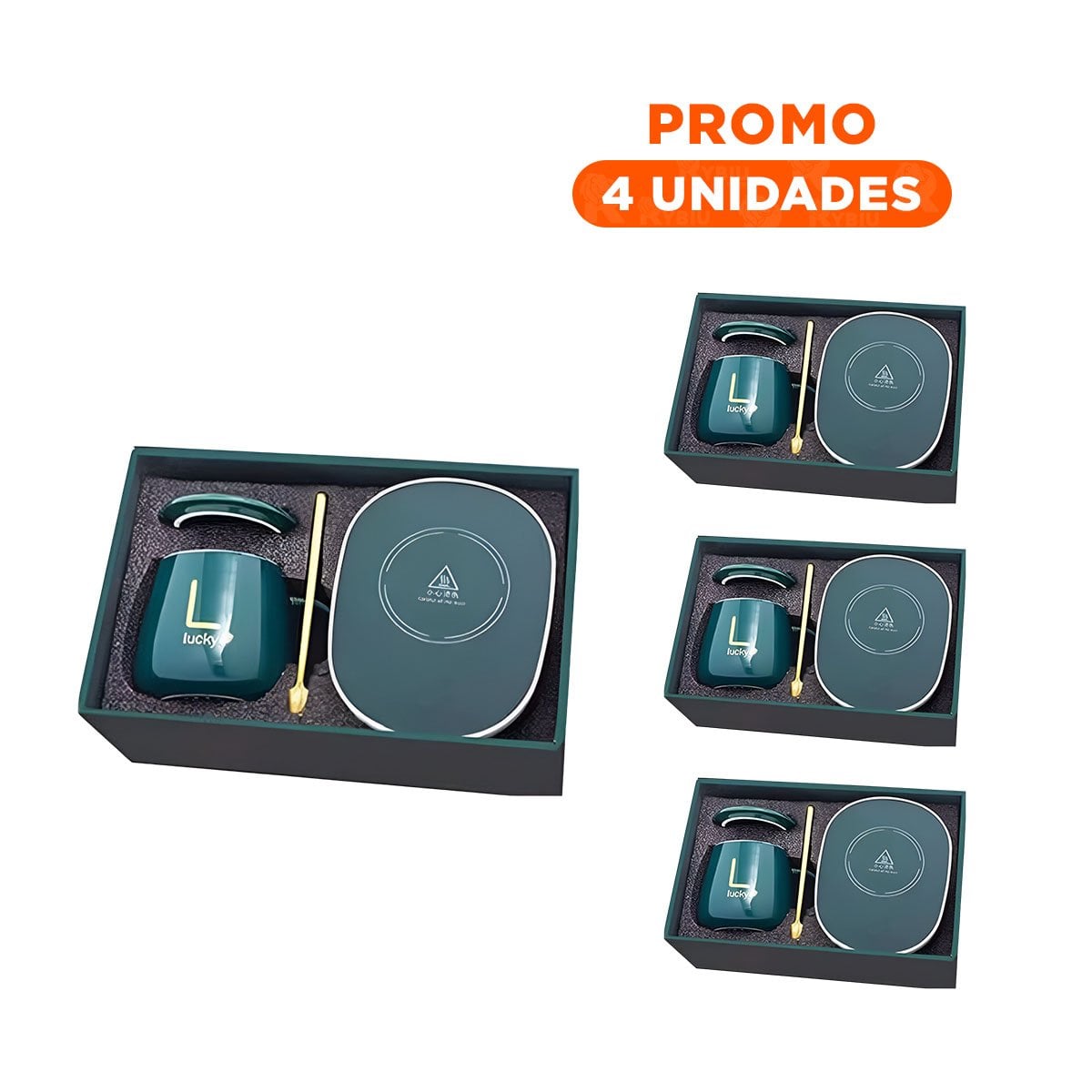 PACK4 SUPERFICIE MODERNA CALENTADORA DE TAZA VERDE EN CAJA Y+REGALO STICKER - 1