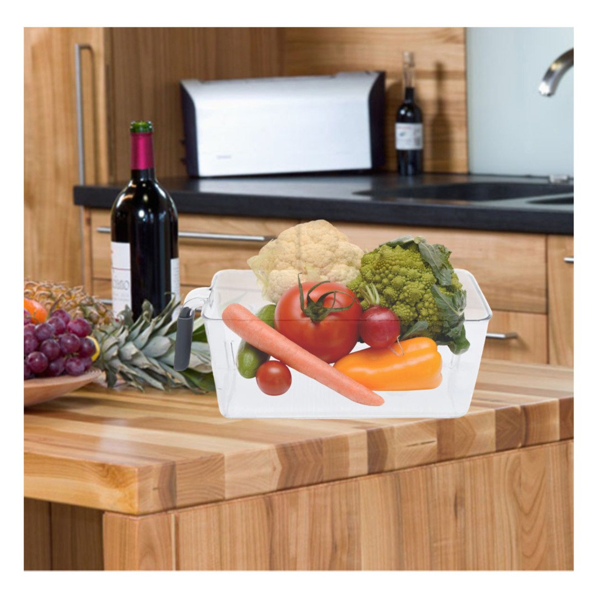 PACK12 CHAROLA TRANSPARENTE RECTANGULAR CON ASA PARA REFRIGERADOR PLOMO - 3