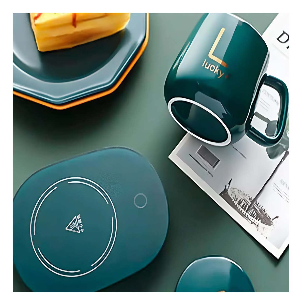 PACK2 APARATO MODERNO CALENTADOR DE TAZA VERDE EN CAJA Y+REGALO STICKER - 5