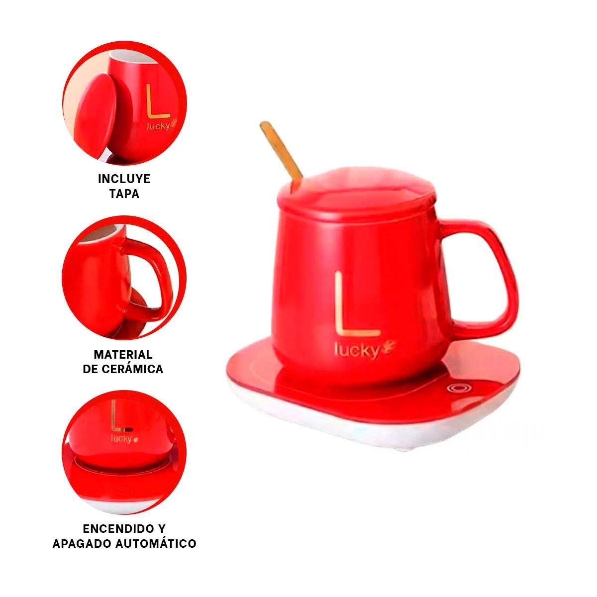 PACK6 BASE CALENTADORA DE TAZA EN CAJA ROJO TECNOLOGIA PORTATIL Y+REGALO STICKER - 2