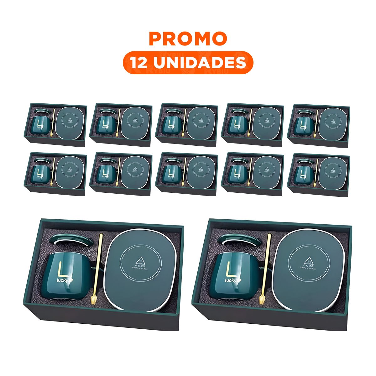 PACK12 SOPORTE COMPACTO CALENTADOR DE TAZA VERDE EN CAJA Y+REGALO STICKER - 1