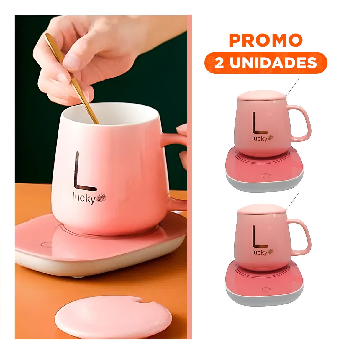 PACK2 MODULO MODERNO CALENTADOR DE TAZA ROSADO EN CAJA - 1