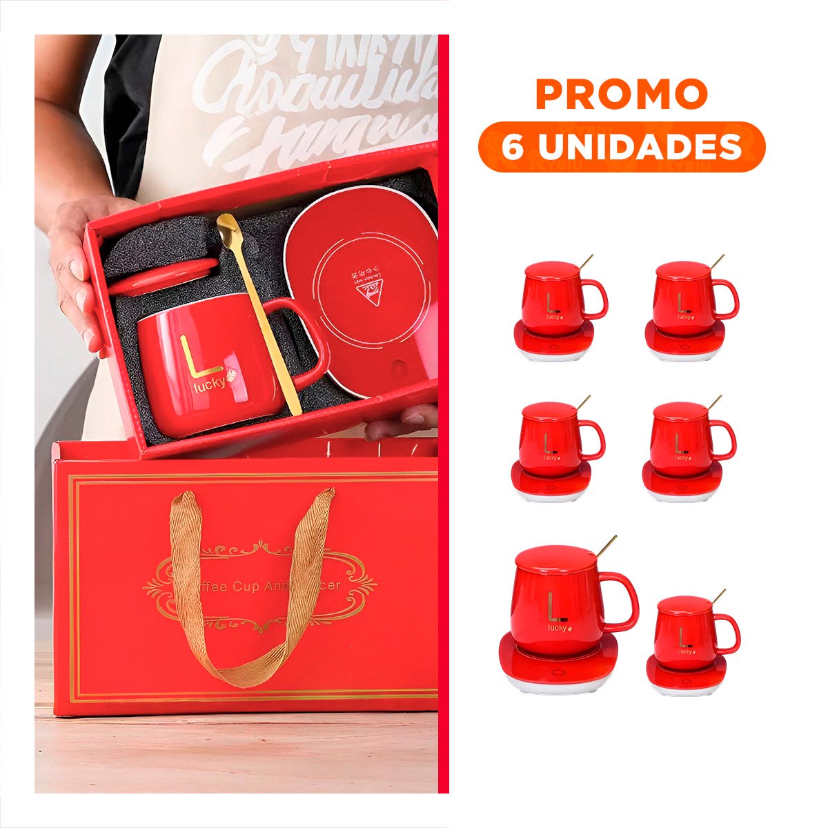 PACK6 COLECCION CALENTADOR DE TAZA EN CAJA ROJO PLATAFORMA TERMICA COMPACTA - 1