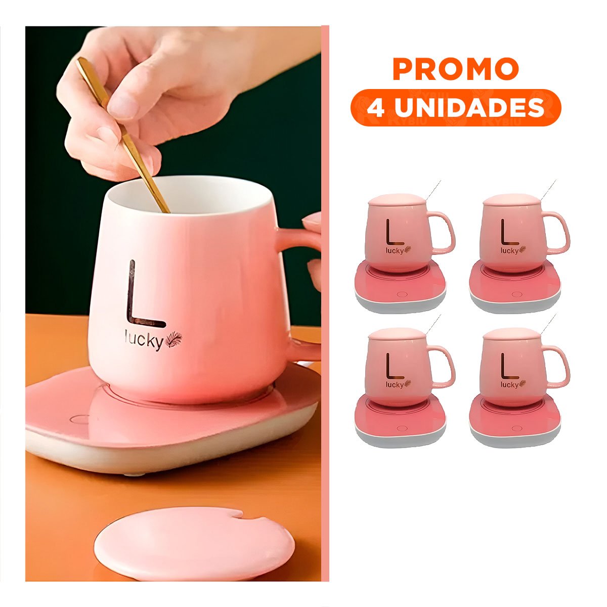 PACK4 SUPERFICIE MODERNA CALENTADORA DE TAZA ROSADA EN CAJA Y+REGALO STICKER - 1