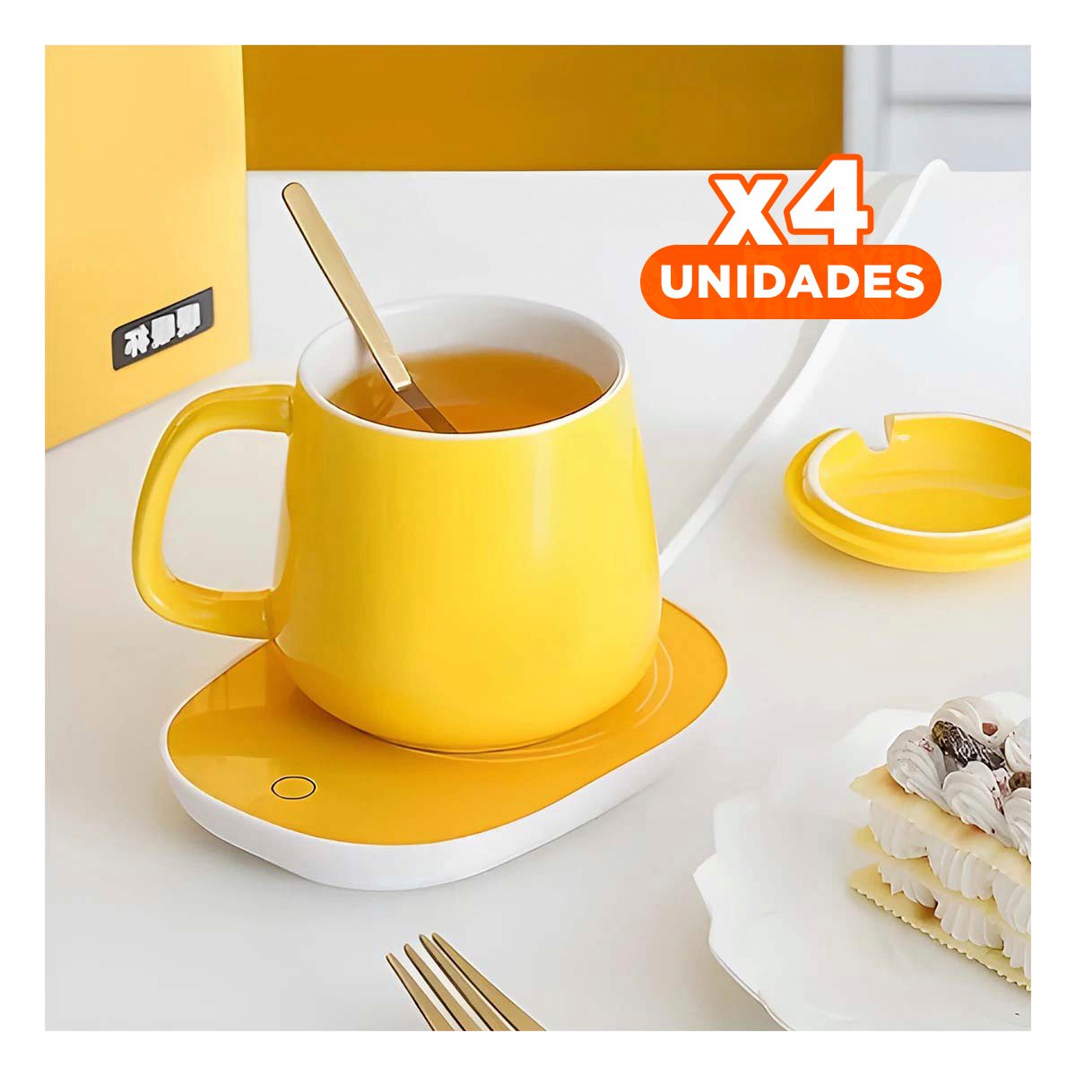 PACK4 COLECCION CALENTADOR DE TAZA EN CAJA AMARILLO BASE ELECTRICA PORTATIL - 1