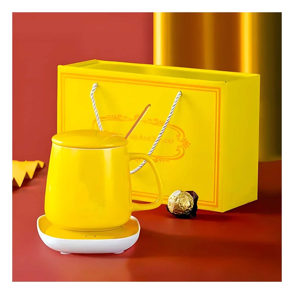 PACK2 COLECCION CALENTADOR DE TAZA EN CAJA AMARILLO ACCESORIO MODERNO Y+REGALO STICKER - 5