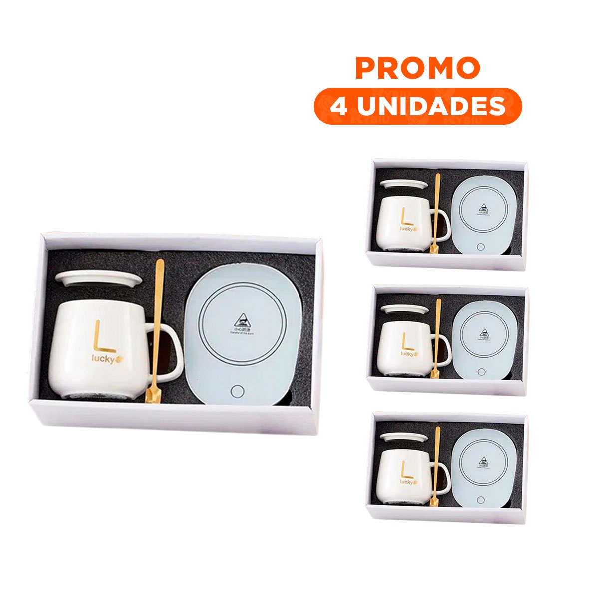 PACK4 SUPERFICIE MODERNA CALENTADORA DE TAZA BLANCO EN CAJA Y+REGALO STICKER - 1