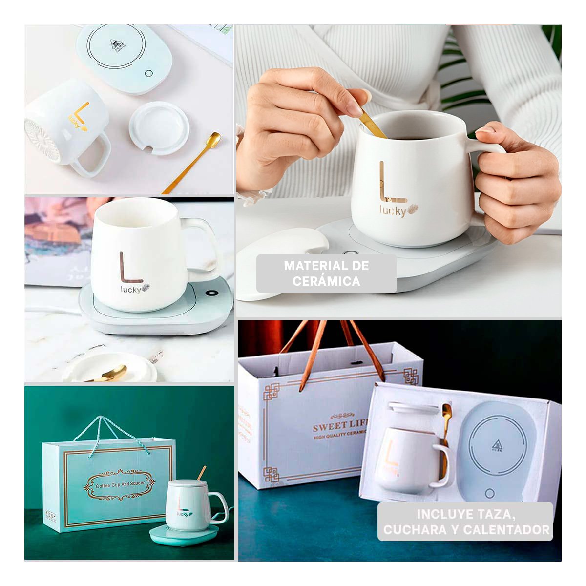 PACK4 SUPERFICIE MODERNA CALENTADORA DE TAZA BLANCO EN CAJA Y+REGALO STICKER - 2