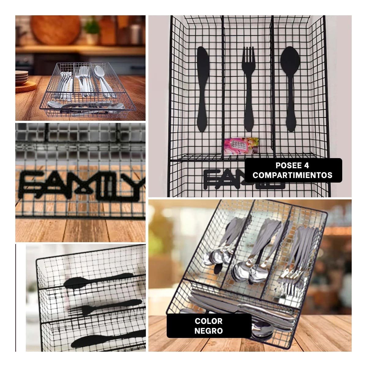 PACK6 CONTENEDOR DE 4 ESPACIOS EN COLOR NEGRO CON SOPORTE METAL ESTABLE Y+PAPEL REGALO - 3