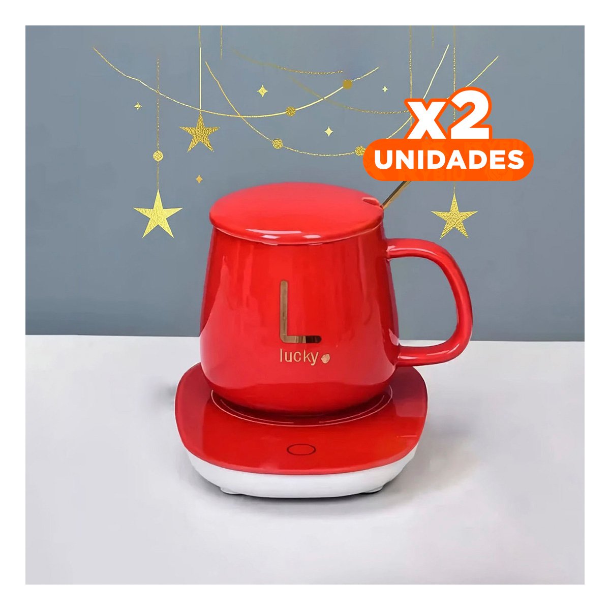 PACK2 PAQUETE CALENTADOR DE TAZA EN CAJA ROJO TECNOLOGIA DURADERA PARA BEBIDAS Y+REGALO STICKER - 1