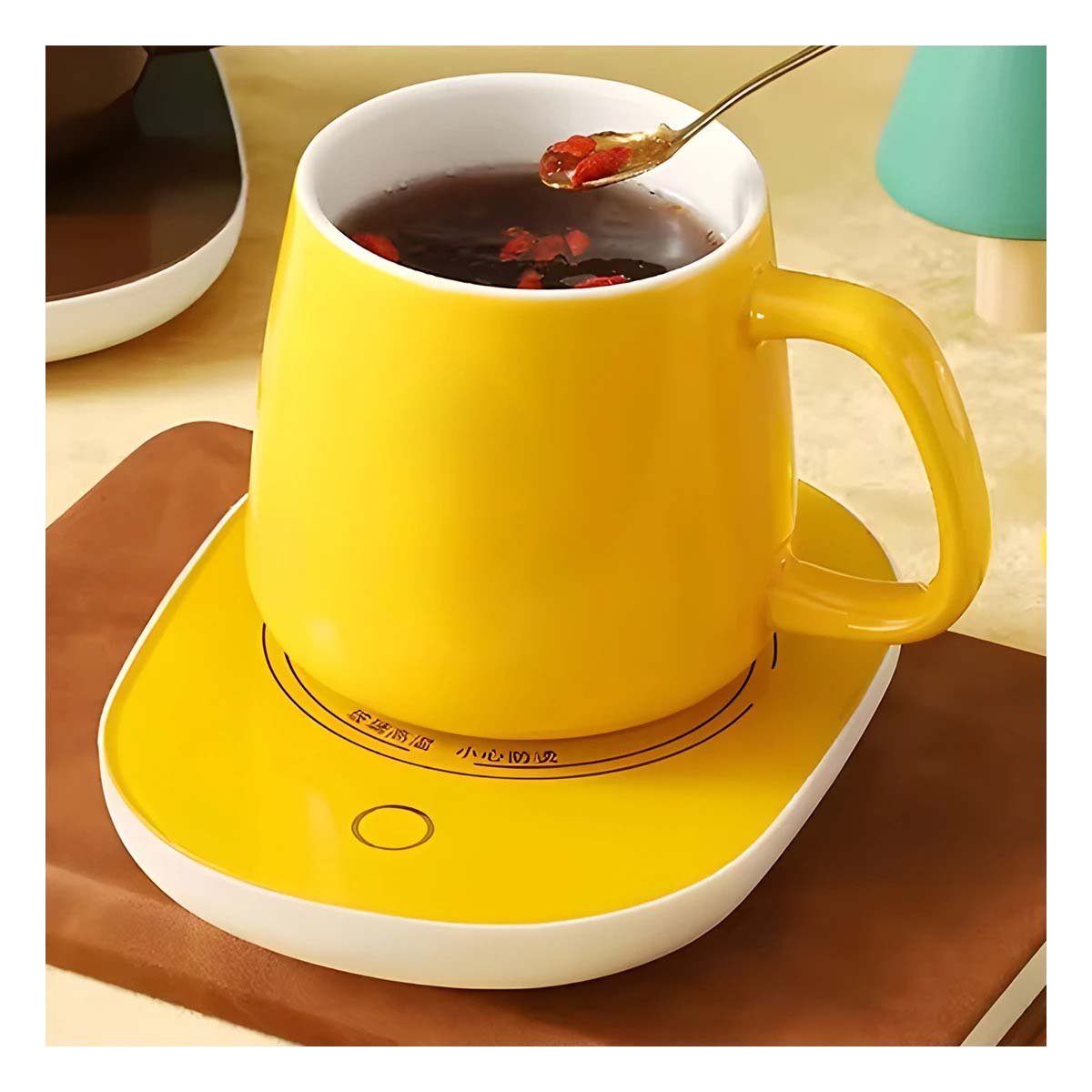PACK2 PAQUETE CALENTADOR DE TAZA EN CAJA AMARILLO TECNOLOGIA DURADERA Y+PAPEL REGALO - 5