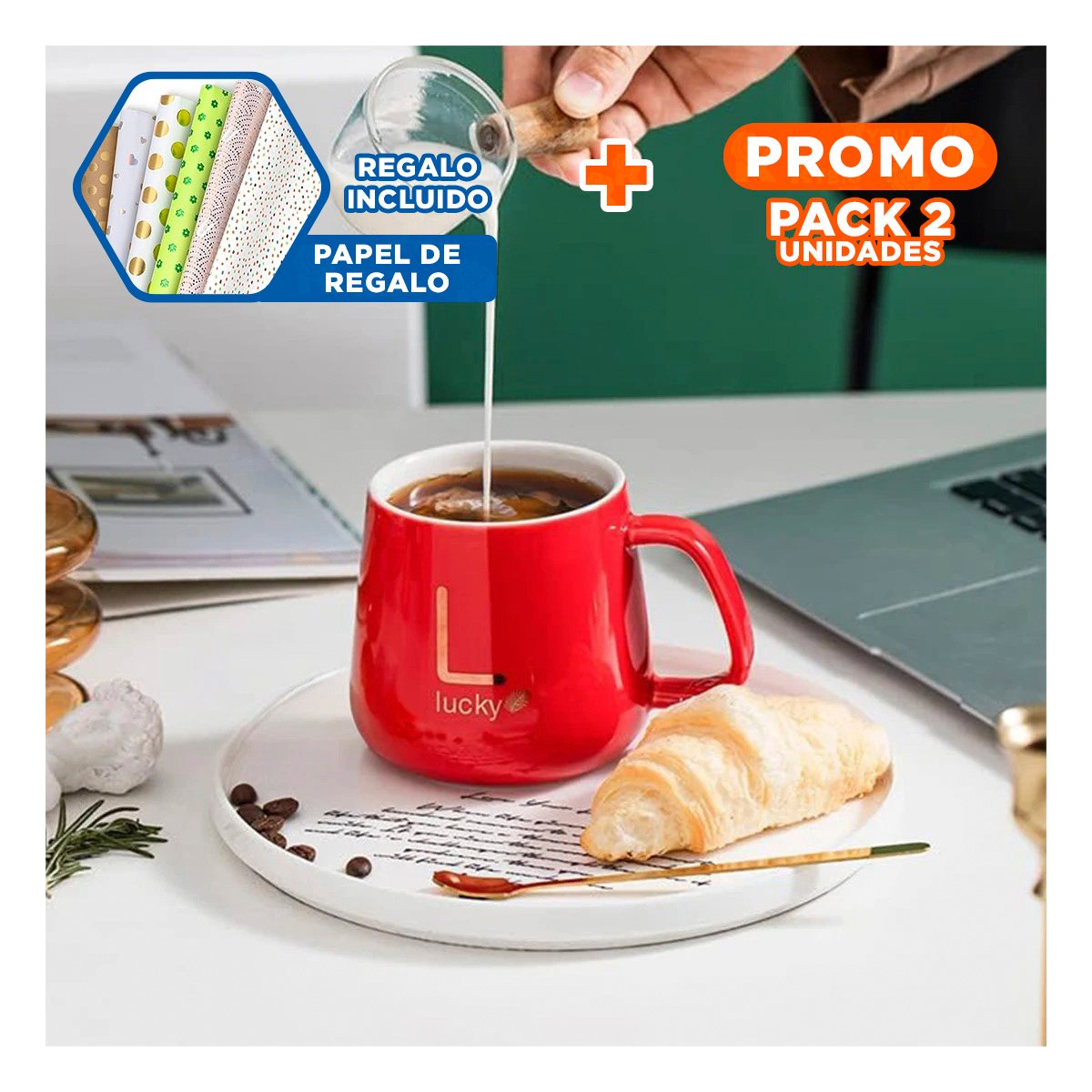 PACK2 PAQUETE CALENTADOR DE TAZA EN CAJA ROJO PLATAFORMA COMPACTA Y FUNCIONAL Y+PAPEL REGALO - 1