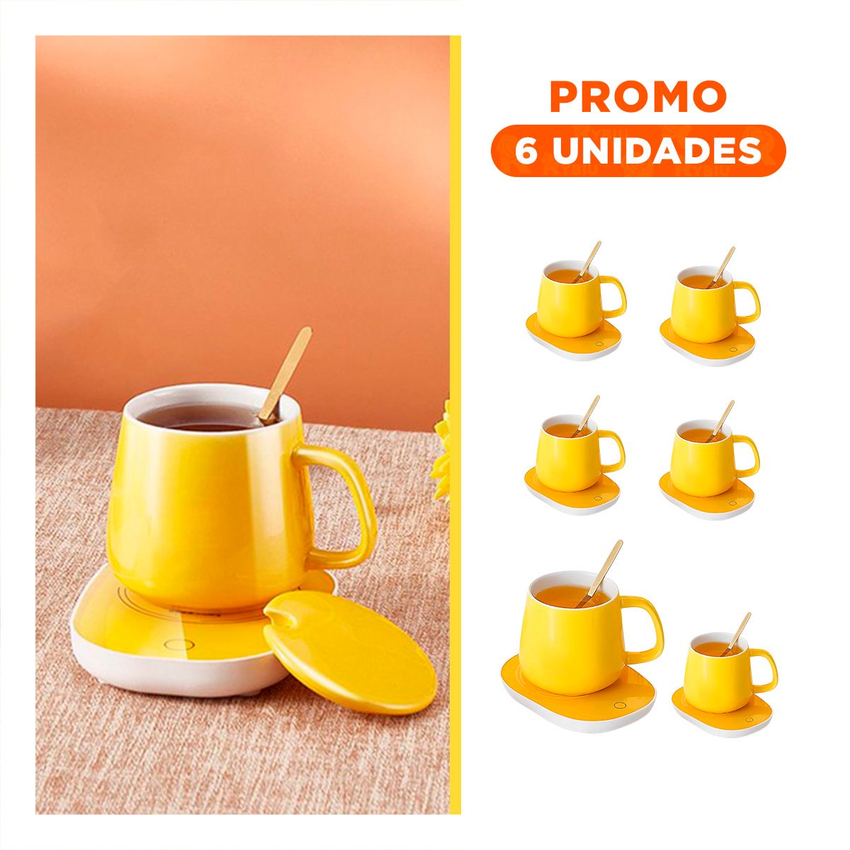 PACK6 COLECCION CALENTADOR DE TAZA EN CAJA AMARILLO TECNOLOGIA FUNCIONAL PARA ESCRITORIO - 1