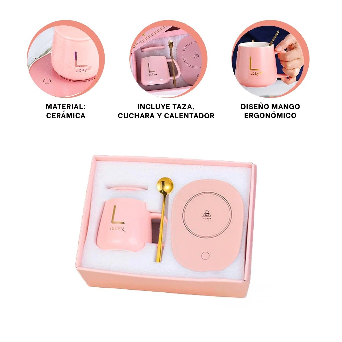 PACK6 ACCESORIO PORTATIL CALENTADOR DE TAZA ROSADO EN CAJA Y+REGALO STICKER - 2