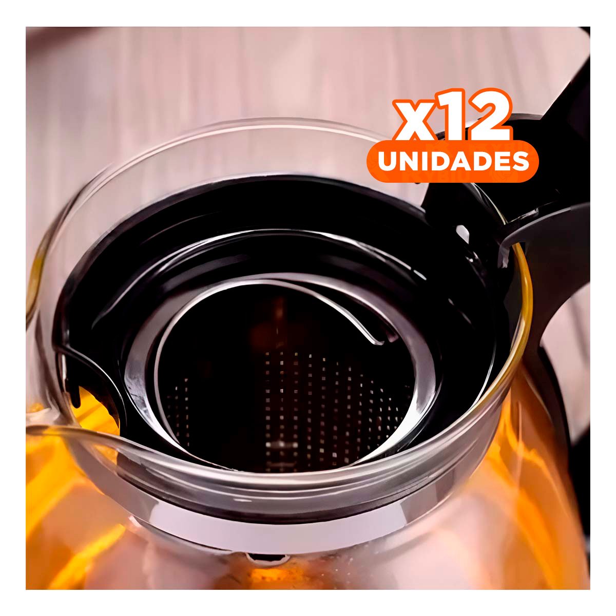 PACK12 JARRA DE TE PORTATIL DE VIDRIO CON FILTRO 1.5 LT PARA OFICINA Y HOGAR - 1