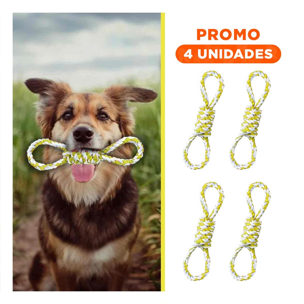 PACK4 ACCESORIO DE MORDIDA CON 4 NUDOS AMARILLO PARA LA TRANQUILIDAD Y+REGALO STICKER - 1