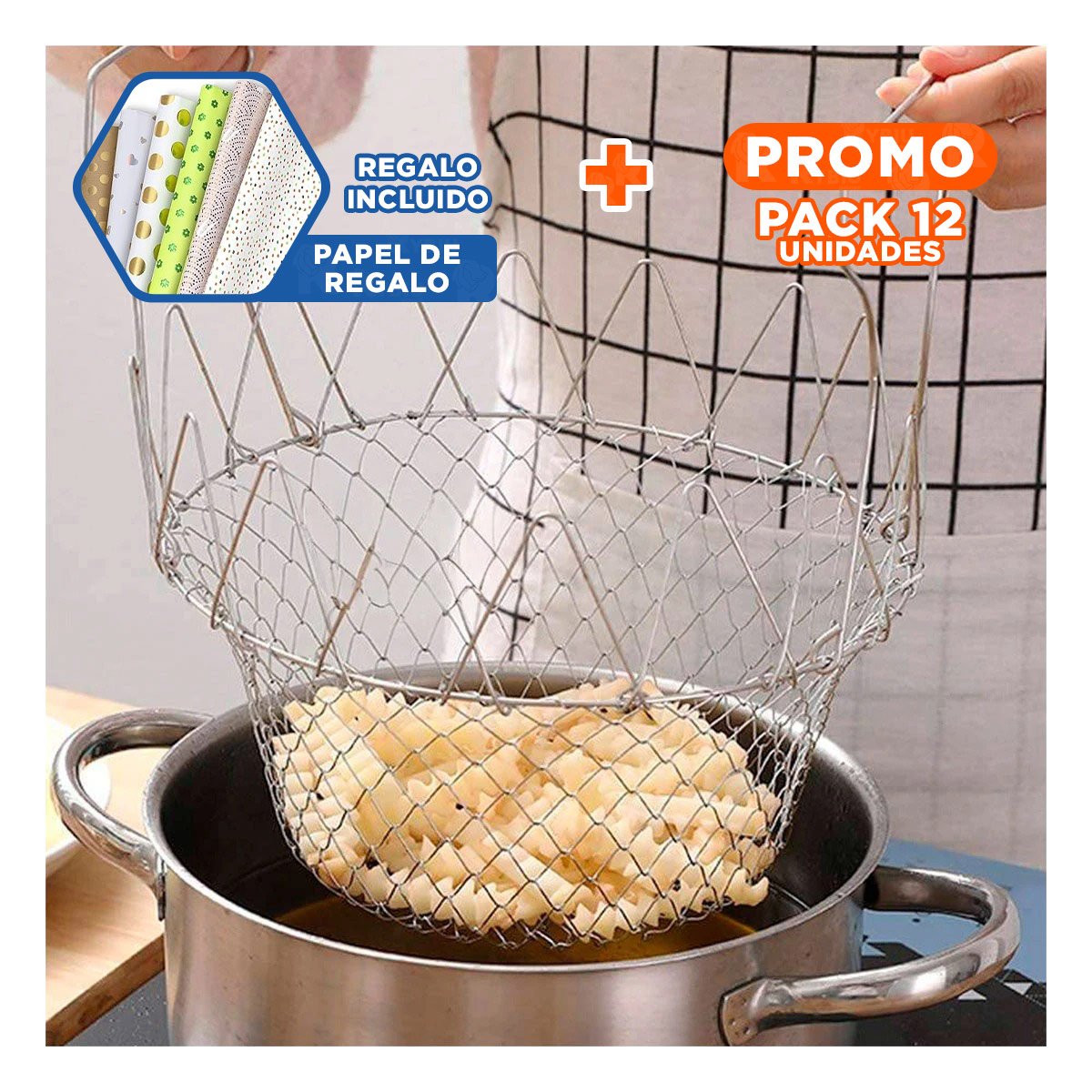 PACK12 FILTRO COCINA COLAR ACERO 23CM PLATEADO PARA FREIR COMODO Y SEGURO Y+PAPEL REGALO - 1
