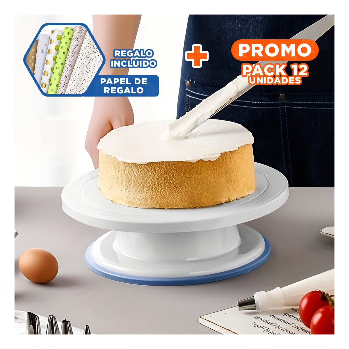PACK12 MESA DE COCINA BLANCO GIRATORIA VERSATIL PARA DECORACION Y REPOSTERIA Y+PAPEL REGALO - 1
