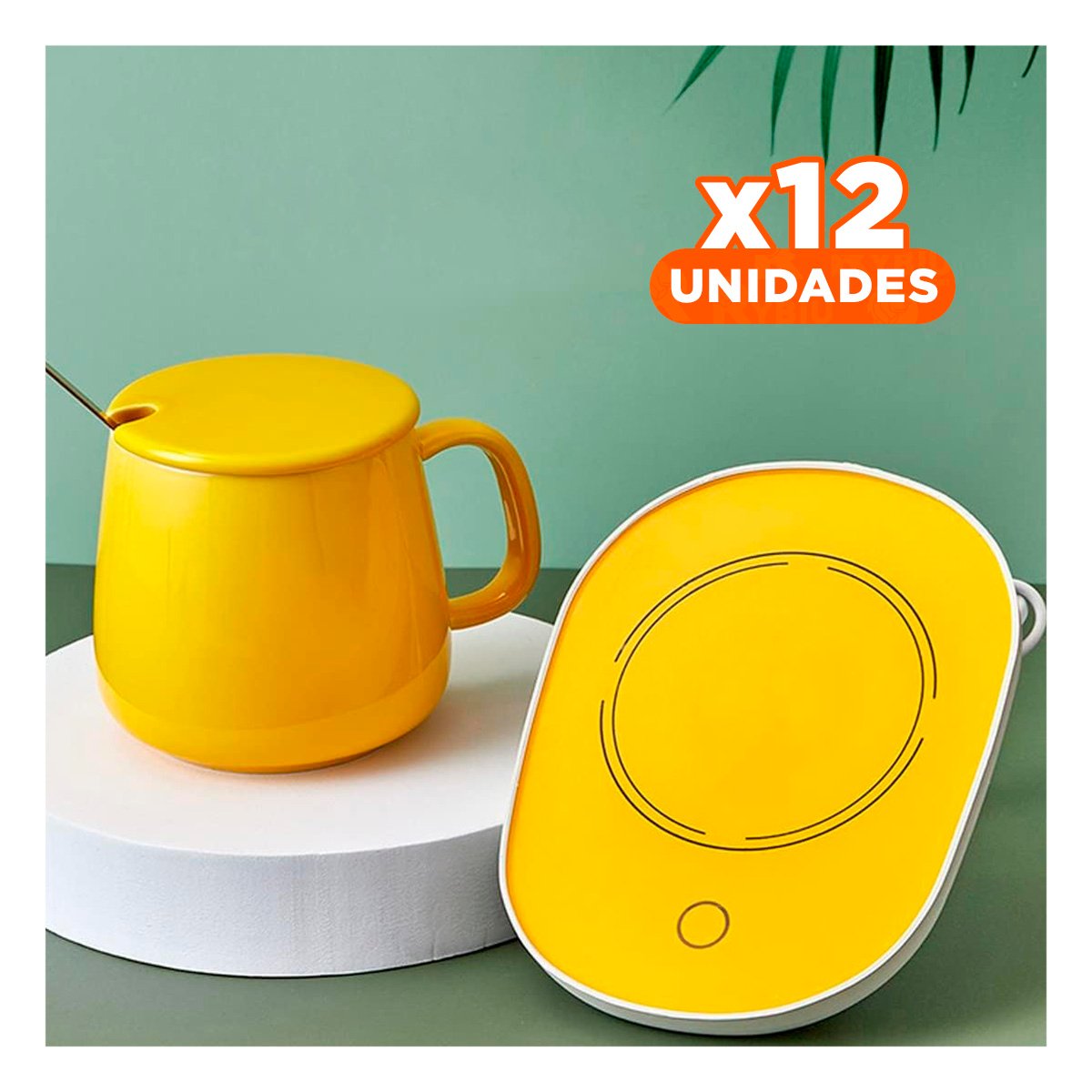 PACK12 BASE TERMICA DE TAZA EN CAJA AMARILLO ACCESORIO COMPACTO PARA OFICINA - 1