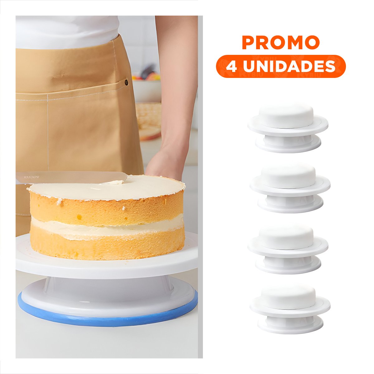 PACK4 PLATO DE REPOSTERIA BLANCO GIRATORIA PERFECTO PARA REPOSTERIA EN CASA Y+REGALO STICKER - 1