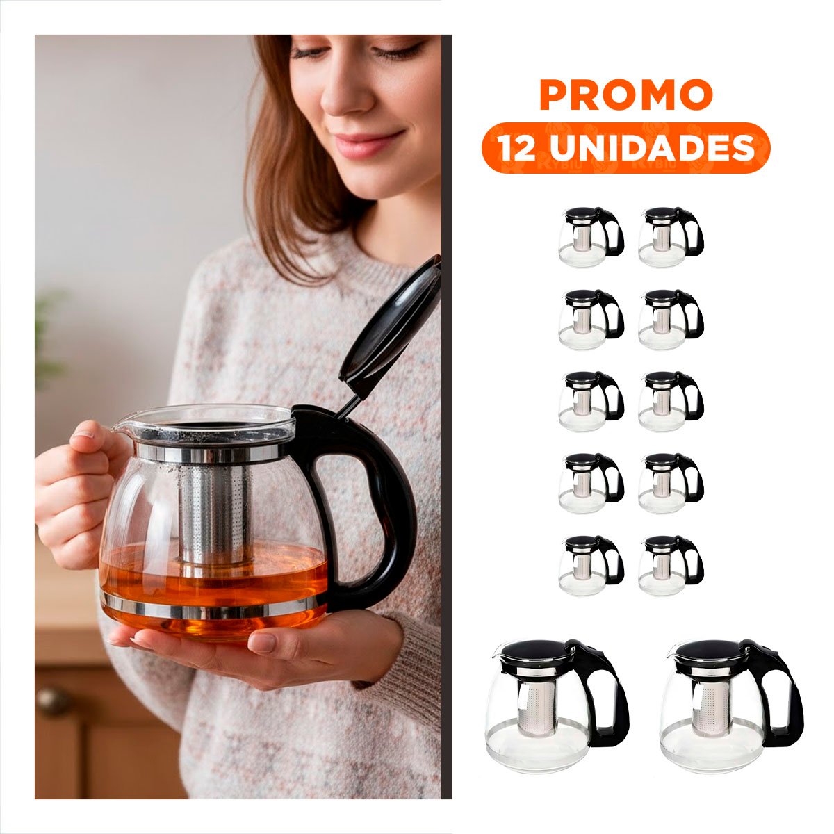 PACK12 CAFETERA DE VIDRIO CON FILTRO 2 LT PARA BEBER TE Y RELAX EN TARDE Y+REGALO STICKER - 1