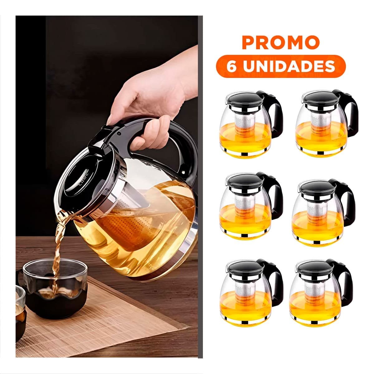 PACK6 CAFETERA PORTATIL COMPACTA DE VIDRIO CON FILTRO 1.5 LT PARA PREPARAR BEBIDAS - 1