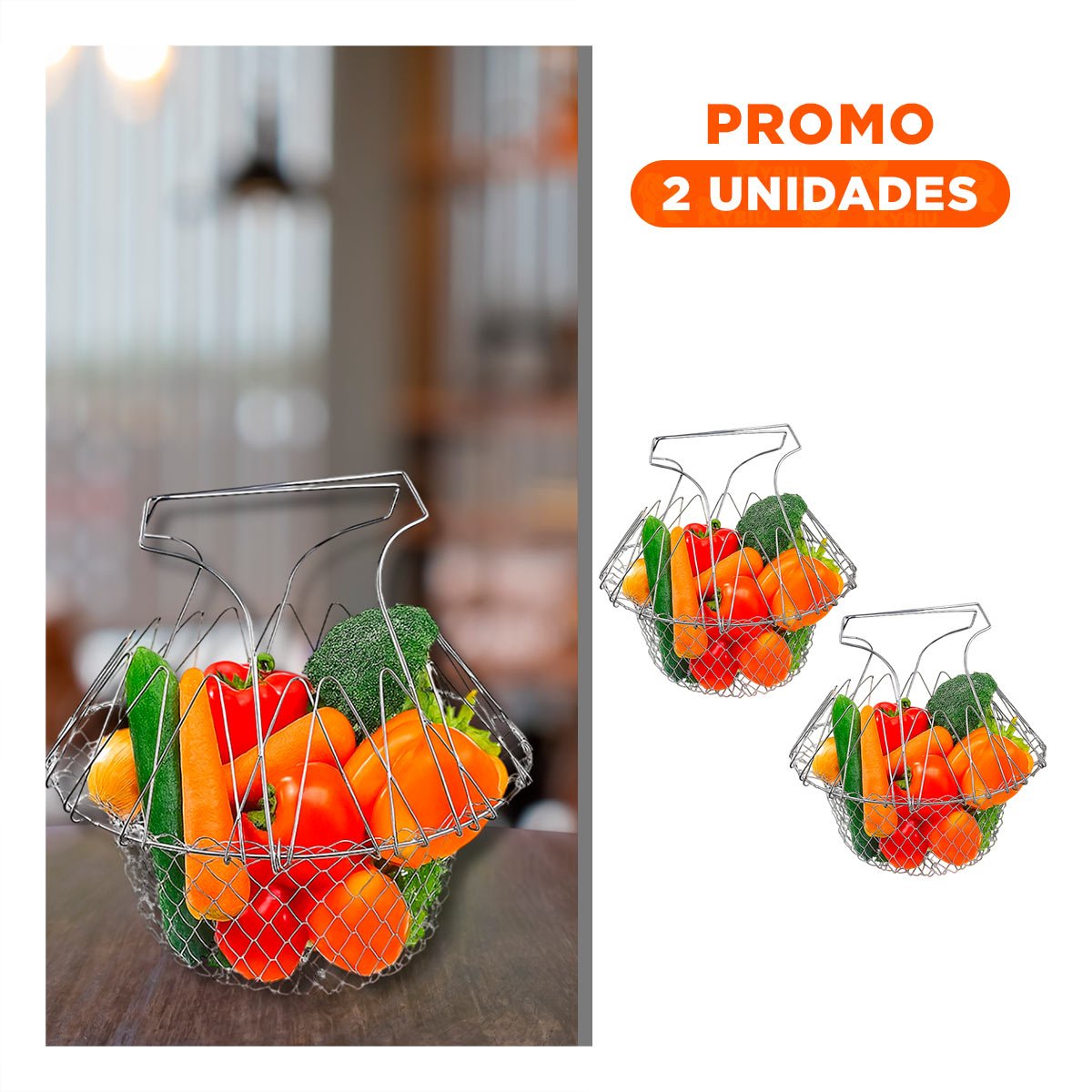 PACK2 BANDEJA FREIR ACERO 23CM PLATEADO PARA COCINA VERSATIL Y PRACTICO - 1