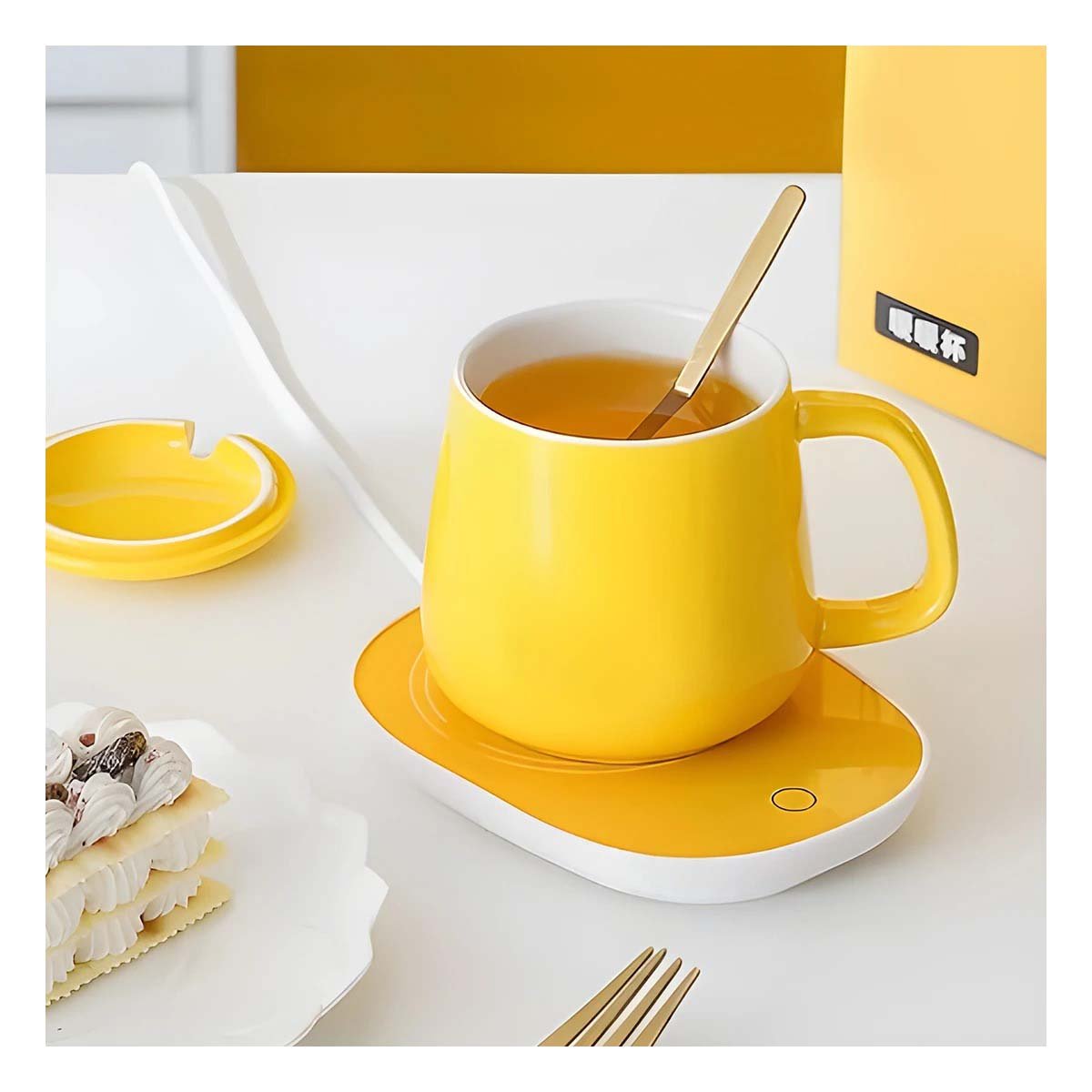 PACK12 BASE PORTATIL DE TAZA EN CAJA AMARILLO TECNOLOGIA FUNCIONAL PARA CASA Y+REGALO STICKER - 3