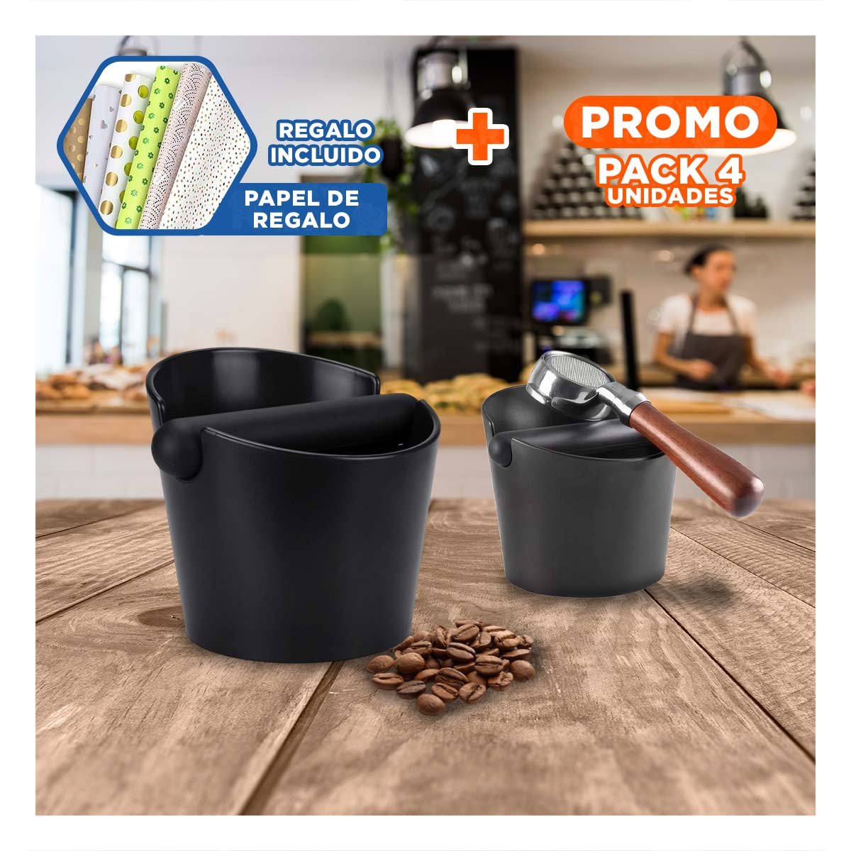 PACK4 COMPLEMENTO MODERNO PARA RESIDUOS DE CAFE ESPRESSO Y+PAPEL REGALO - 1