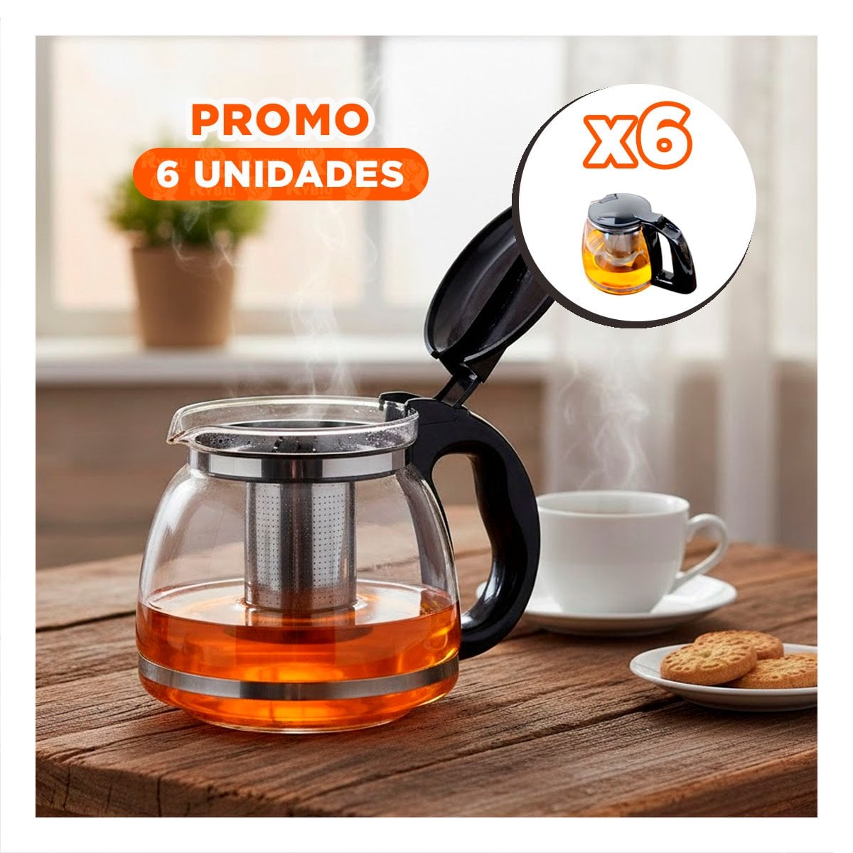 PACK6 TETERA DE VIDRIO CON FILTRO 2 LT PARA TE AROMATICO Y MOMENTOS DE RELAX Y+REGALO STICKER - 1