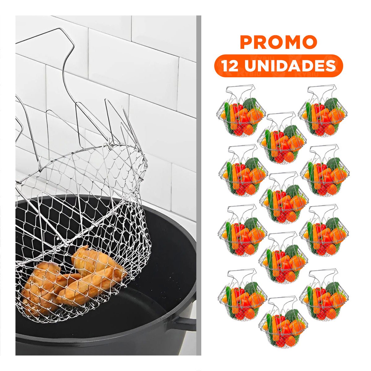 PACK12 PORTA COCINA COLAR ACERO 23CM PLATEADO PARA FREIR RAPIDO Y FACIL Y+REGALO STICKER - 1