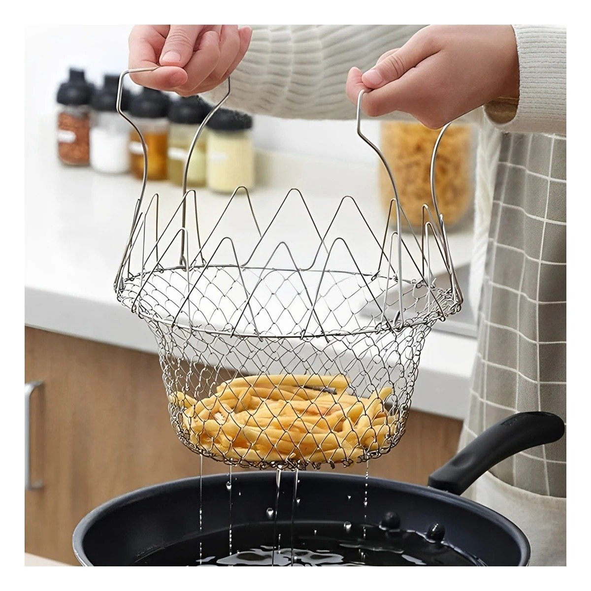 PACK6 CESTA COCINA COLAR ACERO 23CM PLATEADO PARA FREIR FACIL DE USAR Y+PAPEL REGALO - 2