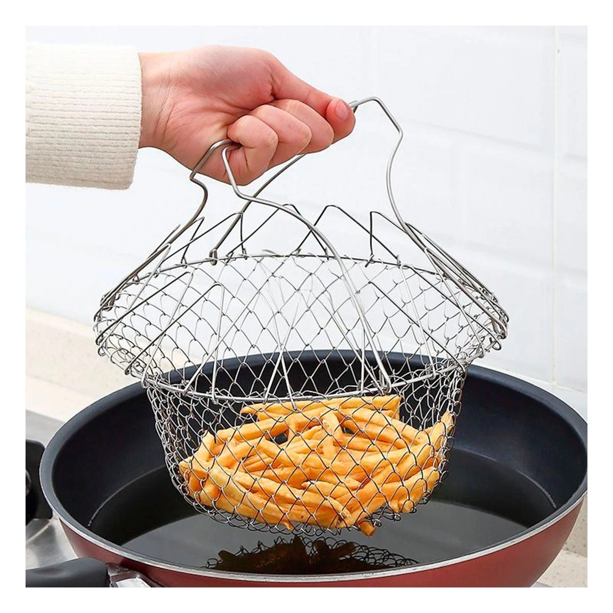 PACK6 CESTA COCINA COLAR ACERO 23CM PLATEADO PARA FREIR FACIL DE USAR Y+PAPEL REGALO - 5