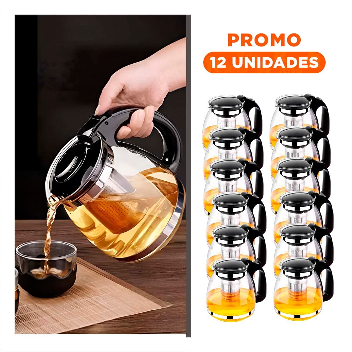 PACK12 CAFETERA COMPACTA PORTATIL DE VIDRIO CON FILTRO 1.5 LT PARA INFUSIONES Y+REGALO STICKER - 1