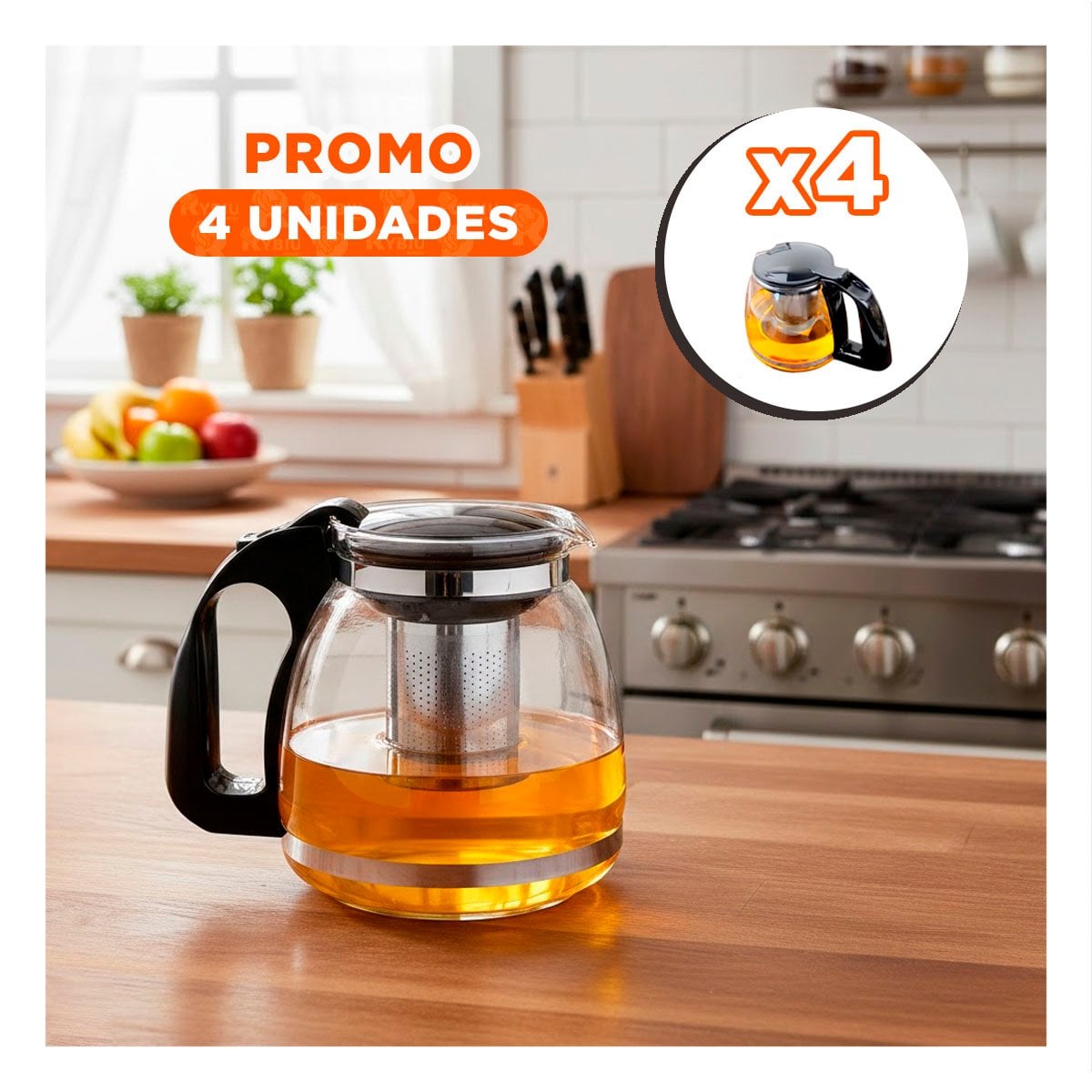 PACK4 TETERA DE VIDRIO CON FILTRO 2 LT PARA TE CASERO Y MOMENTOS CON AMIGOS - 1