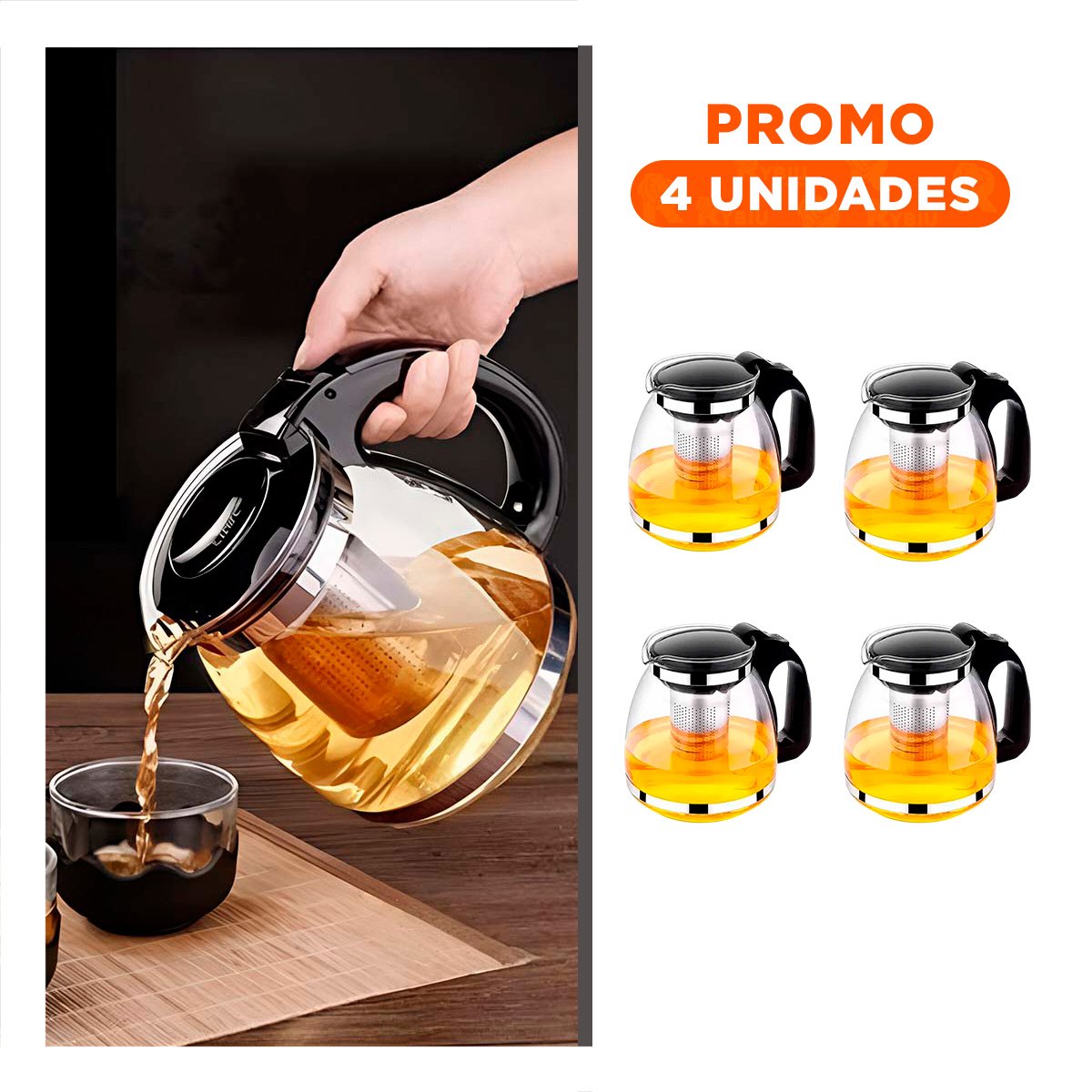 PACK4 RECIPIENTE ELEGANTE DE VIDRIO CON FILTRO 1.5 LT PARA TE E INFUSIONES Y+REGALO STICKER - 1