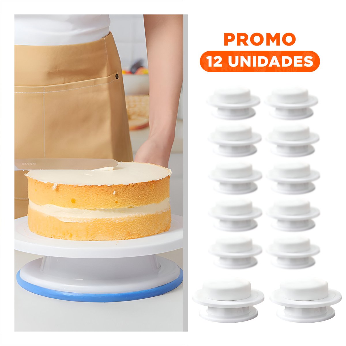 PACK12 PLATO DE COCINA BLANCO GIRATORIA PERFECTO PARA DECORAR TORTAS Y POSTRES Y+REGALO STICKER - 1