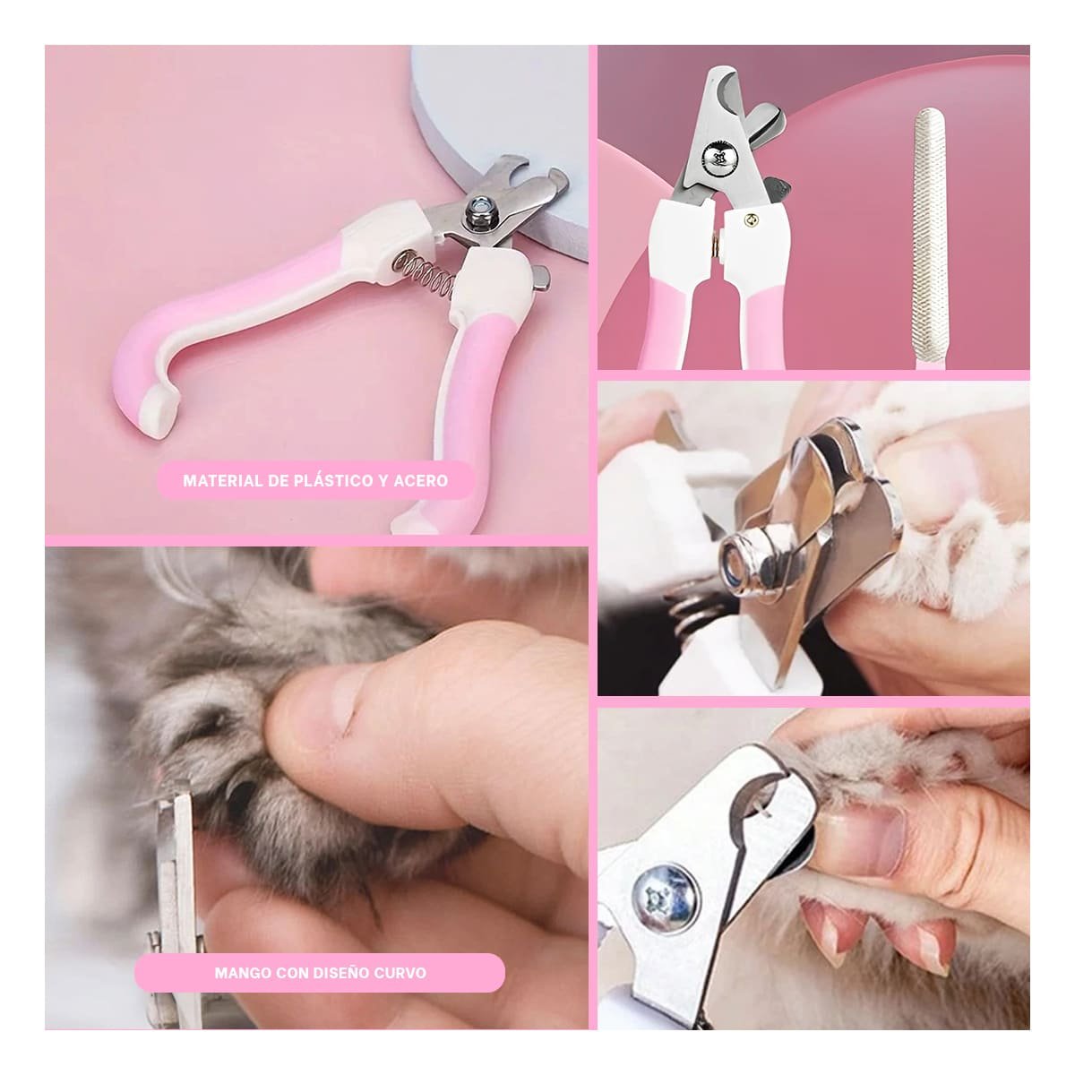 PACK12 SET DE PEDICURA PARA MASCOTAS DE FUNCION PRACTICA ROSADO CHICO Y+PAPEL REGALO - 2
