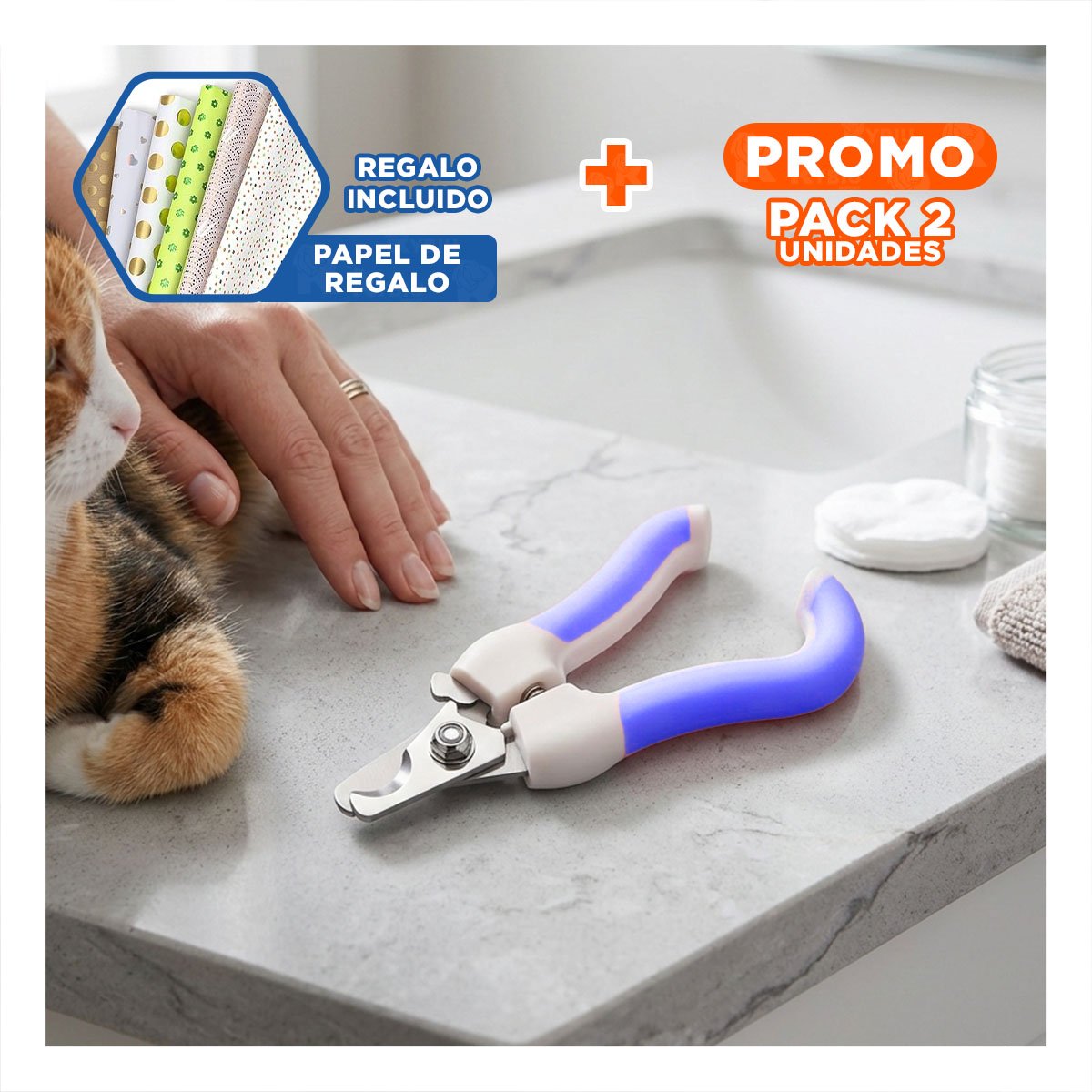 PACK2 CORTA UÑAS PET AZUL GRANDE DE TACTO SUAVE PARA SUS MANOS Y+PAPEL REGALO - 1