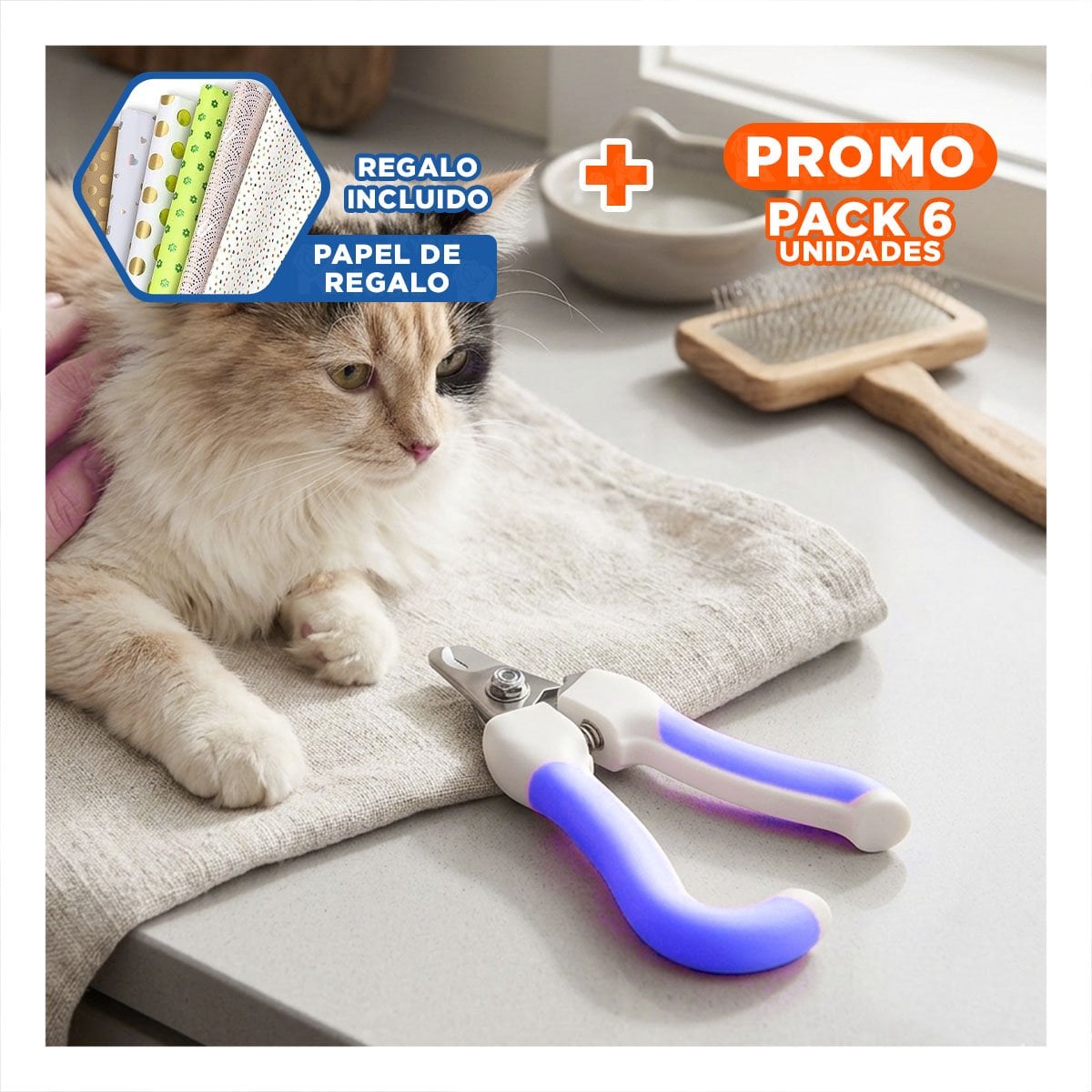 PACK6 HERRAMIENTA DE GROOMING CON TOPE AZUL GRANDE PARA MAS SEGURIDAD Y+PAPEL REGALO - 1