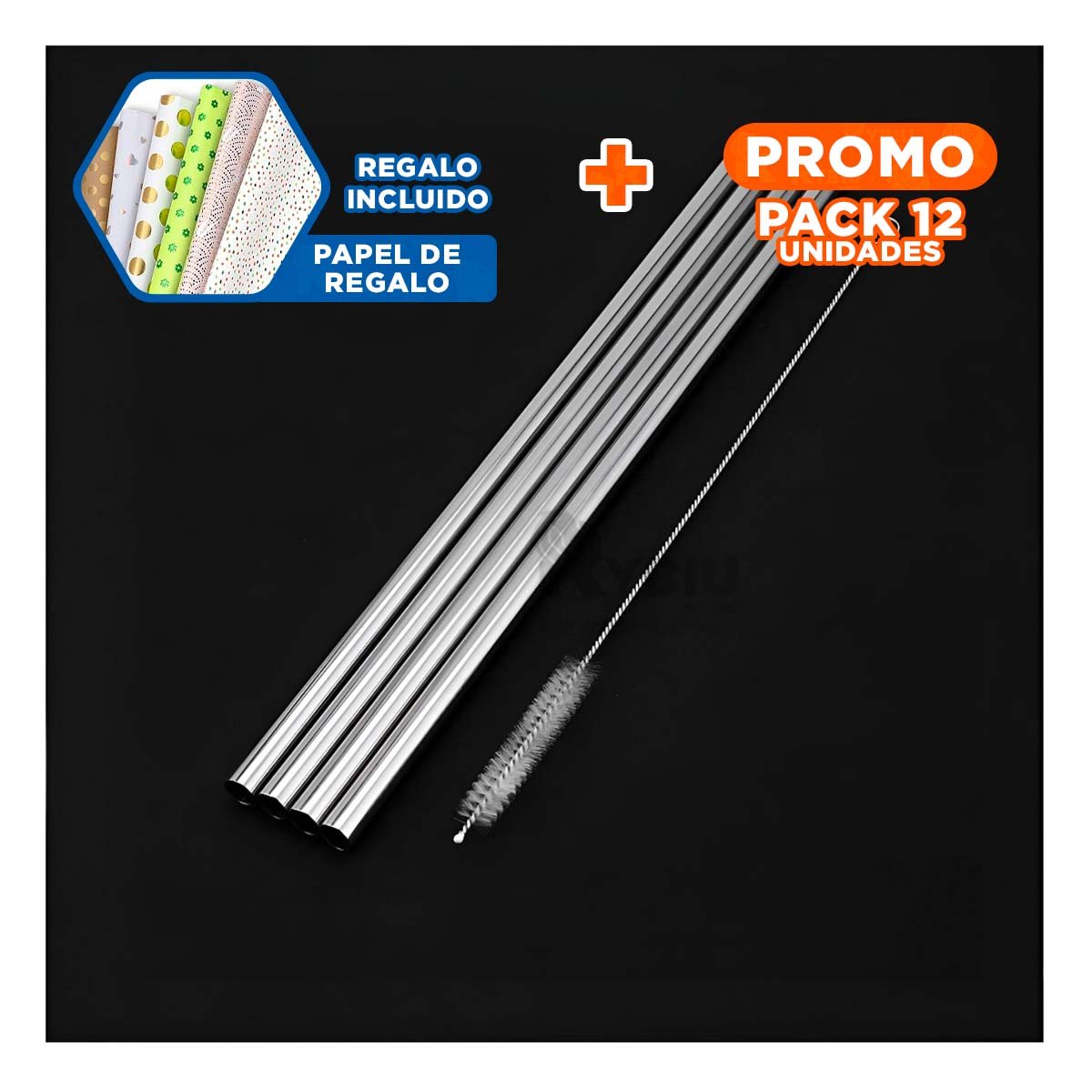 PACK12 ELEMENTO METAL 4 CANITAS Y 1 LIMPIA CANITA PLATEADO MODERNA Y+PAPEL REGALO - 1