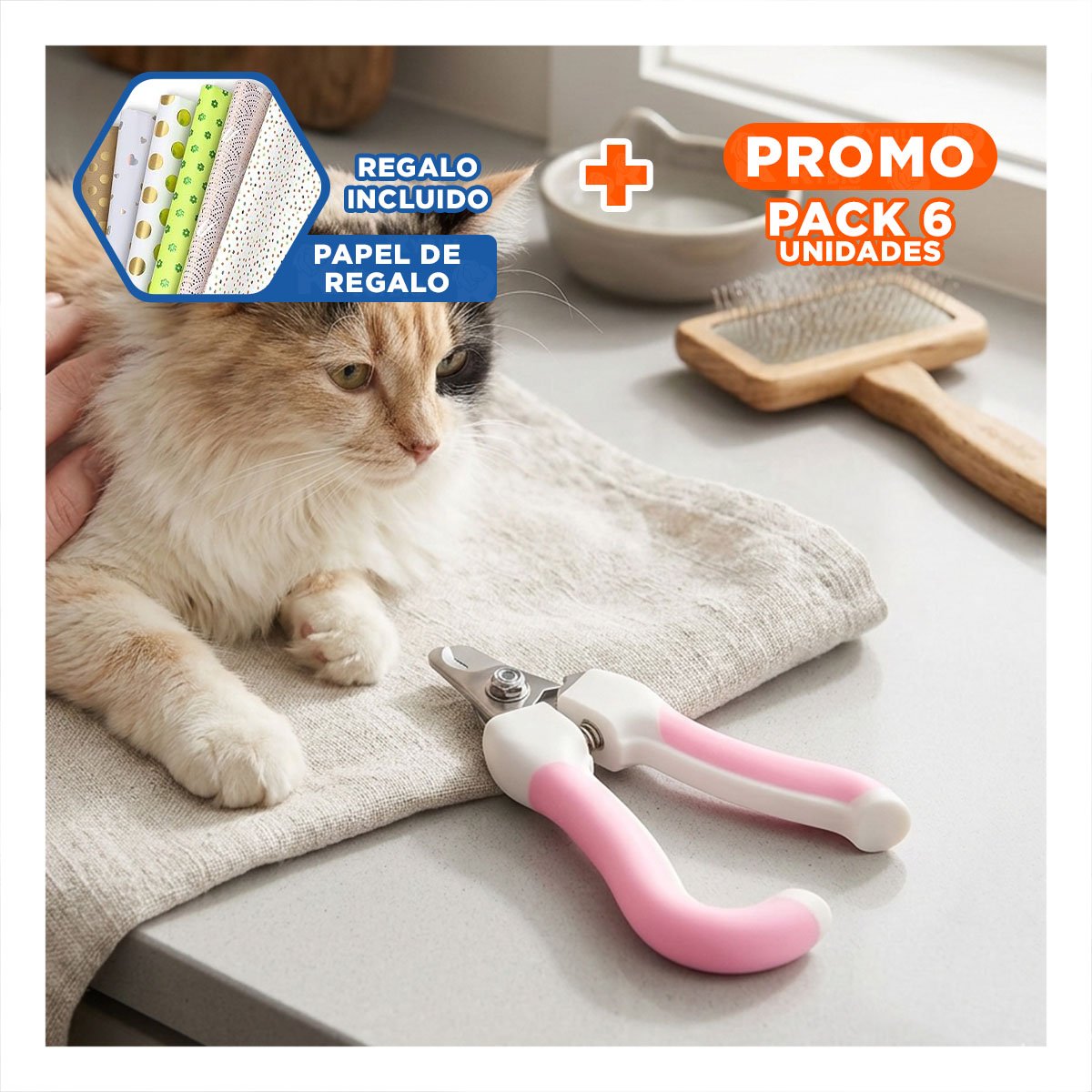 PACK6 HERRAMIENTA DE GROOMING CON TOPE ROSADO CHICO PARA MAS SEGURIDAD Y+PAPEL REGALO - 1