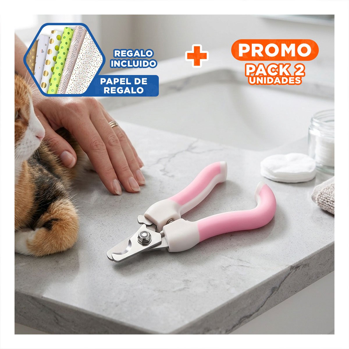PACK2 CORTA UÑAS PET ROSADO CHICO DE TACTO SUAVE PARA SUS MANOS Y+PAPEL REGALO - 1
